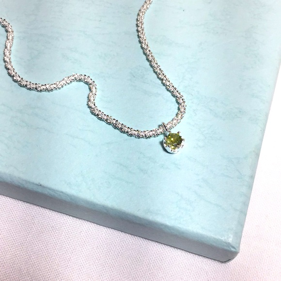 🍏50% OFF/3+...Silver Plated Necklace with Green Crystal Pendant - Picture 13 of 16